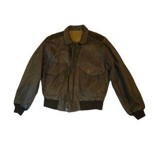 Hunt Club Leather Jacket Size 44R Size Large Brown Horse Leather Cotton Nylon